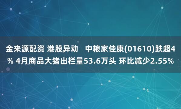 金来源配资 港股异动 中粮家佳康(01610)跌超4% 4月商品大猪出栏量53.6万头 环比减少2.55%